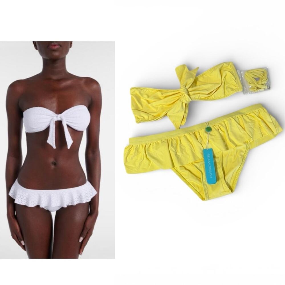 New Melissa Odabash India Ruffle Bikini Set Bandeau Top Yellow Sz 8